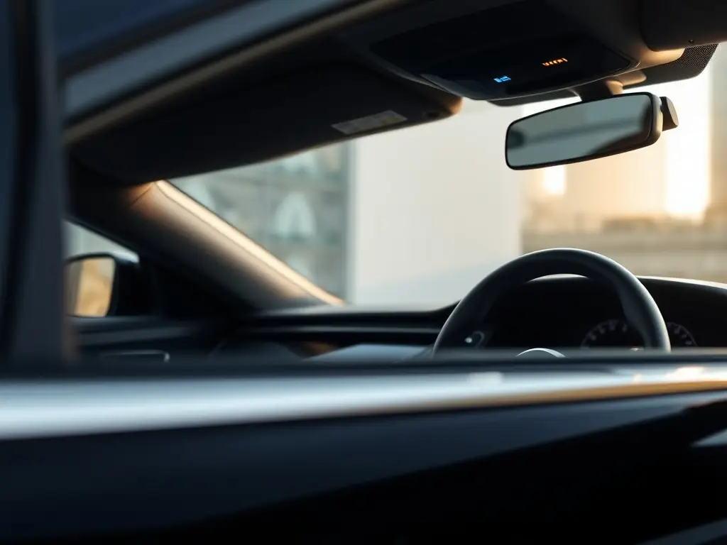 A detailed shot of RAYLUXE's premium carbon fiber dashboard trim installed in a Tesla Model Y, emphasizing the sleek design and perfect fit.